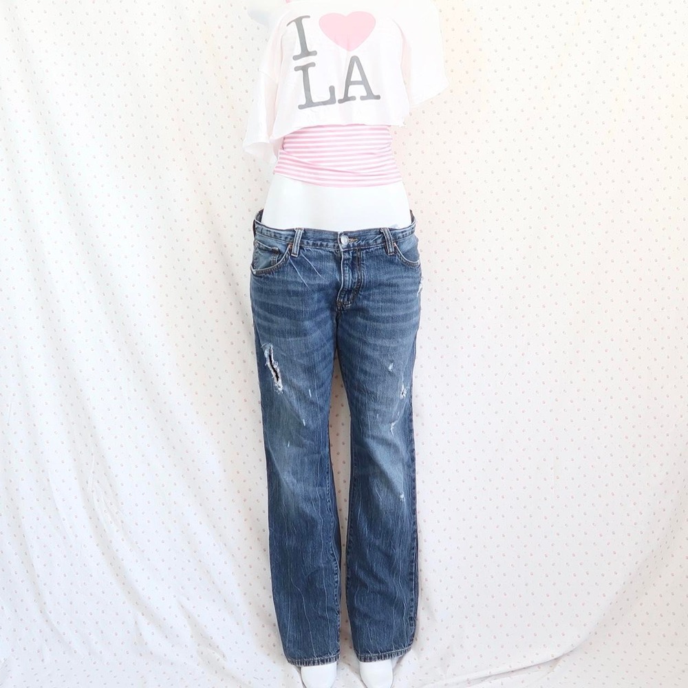 vintage y2k distressed blue jeans straight leg denim